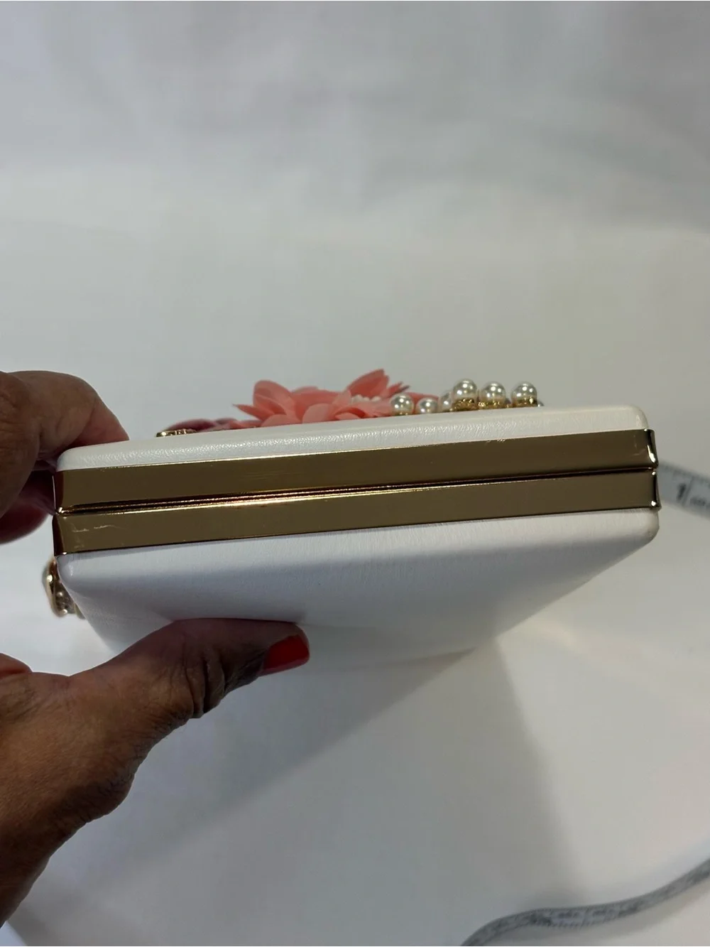Floral Embellished White Clutch with Multicolor Flowers